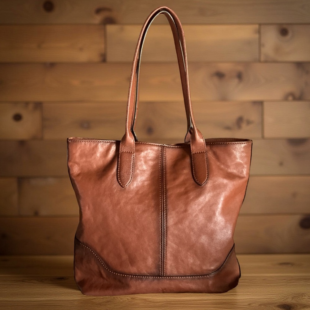 Frye Leather Ring Tote Shoulder Bag | Cognac Brown - Picture 3 of 6